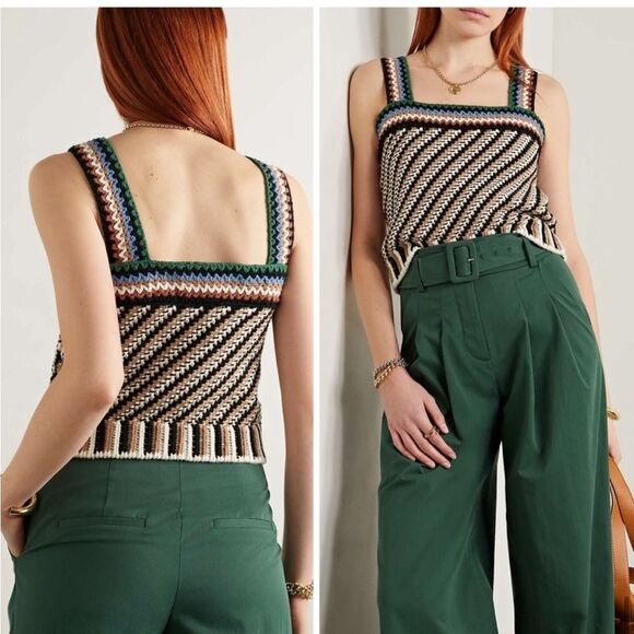 Veronica Beard Livina Woven Knit Sweater Stripe Diagnol Geometric Tank Top XL - Picture 9 of 10